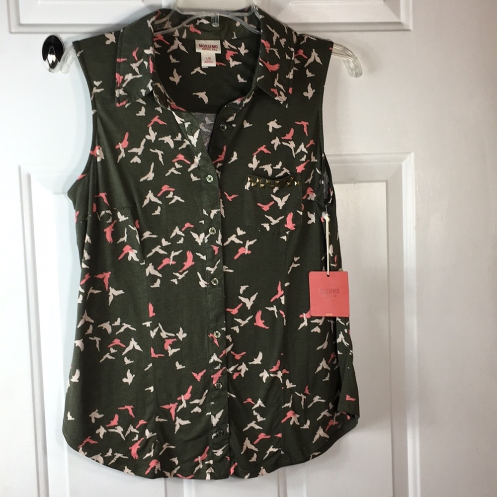 NWT Mossimo buttondown sleeveless olive shirt
